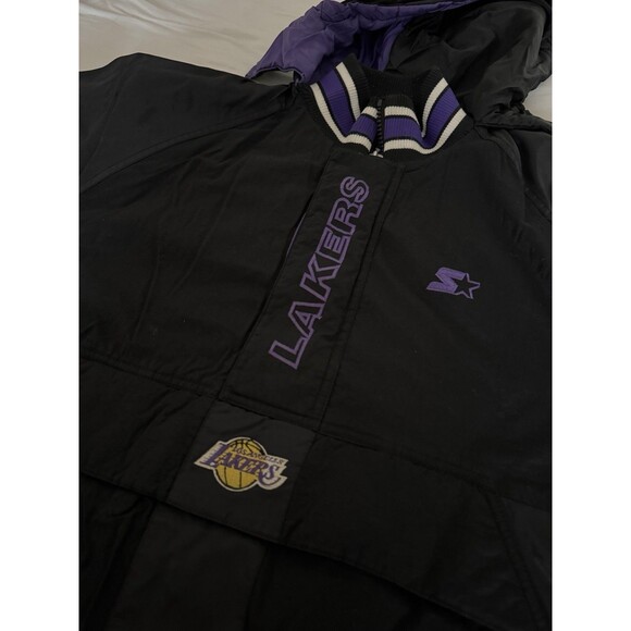Rare Vintage PRO PLAYER Los Angeles Lakers Color Block  Vintage Los Angeles Lakers Jacket Mens XL NBA Starter Hooded 90s Puffer